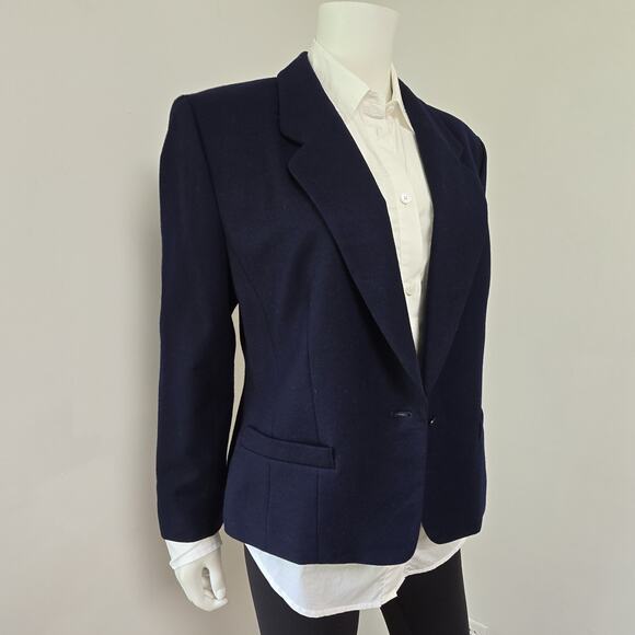 Pendleton Blazer Jacket Womens 12P Petite Navy Blue One Button Virgin Wool USA - Picture 3 of 7